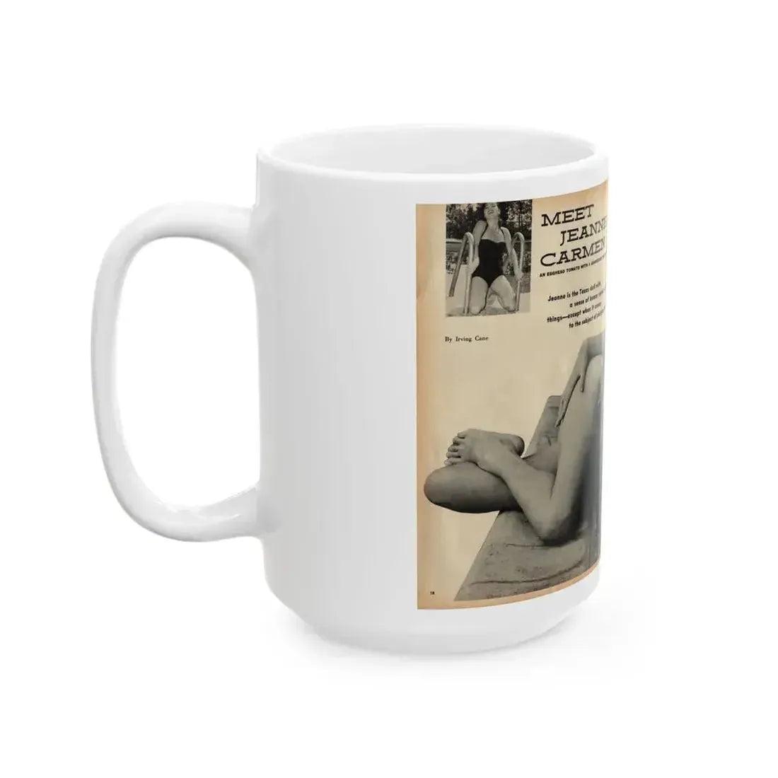 Jeanne Carmen #162 - Pages 18 & 19 Pages 1+2 of 4 with, 2 Page B&W Centerfold & 2 Small B&W Pics from Mr. Mag. Aug. '59 (Vintage Female Icon) White Coffee Mug - Go Mug Yourself