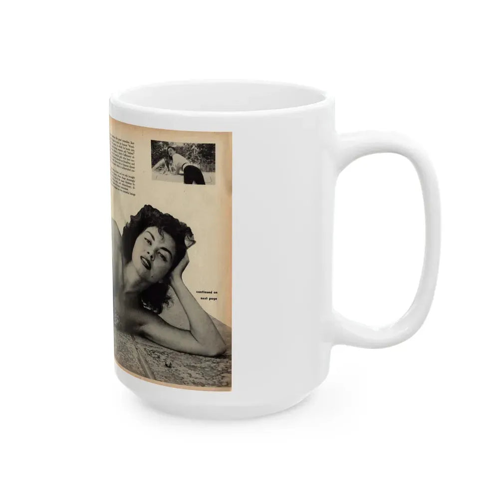 Jeanne Carmen #162 - Pages 18 & 19 Pages 1+2 of 4 with, 2 Page B&W Centerfold & 2 Small B&W Pics from Mr. Mag. Aug. '59 (Vintage Female Icon) White Coffee Mug - Go Mug Yourself