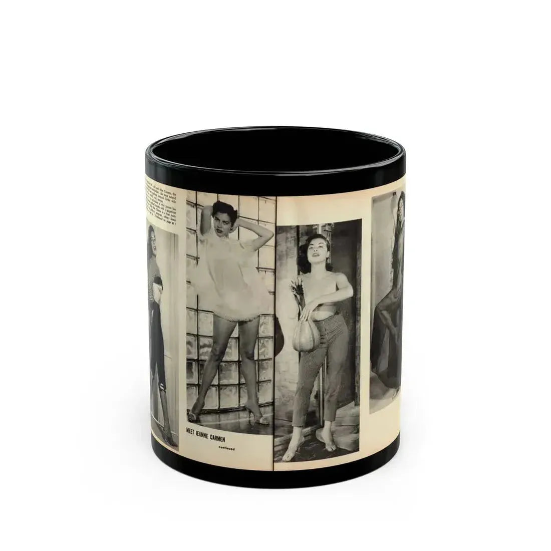 Jeanne Carmen #163 - Pages 20 & 21 Pages 3 & 4 of 4 with, 2 B&W Photos from Mr. Mag. Aug. '59 (Vintage Female Icon) Black Coffee Mug 11oz - Go Mug Yourself