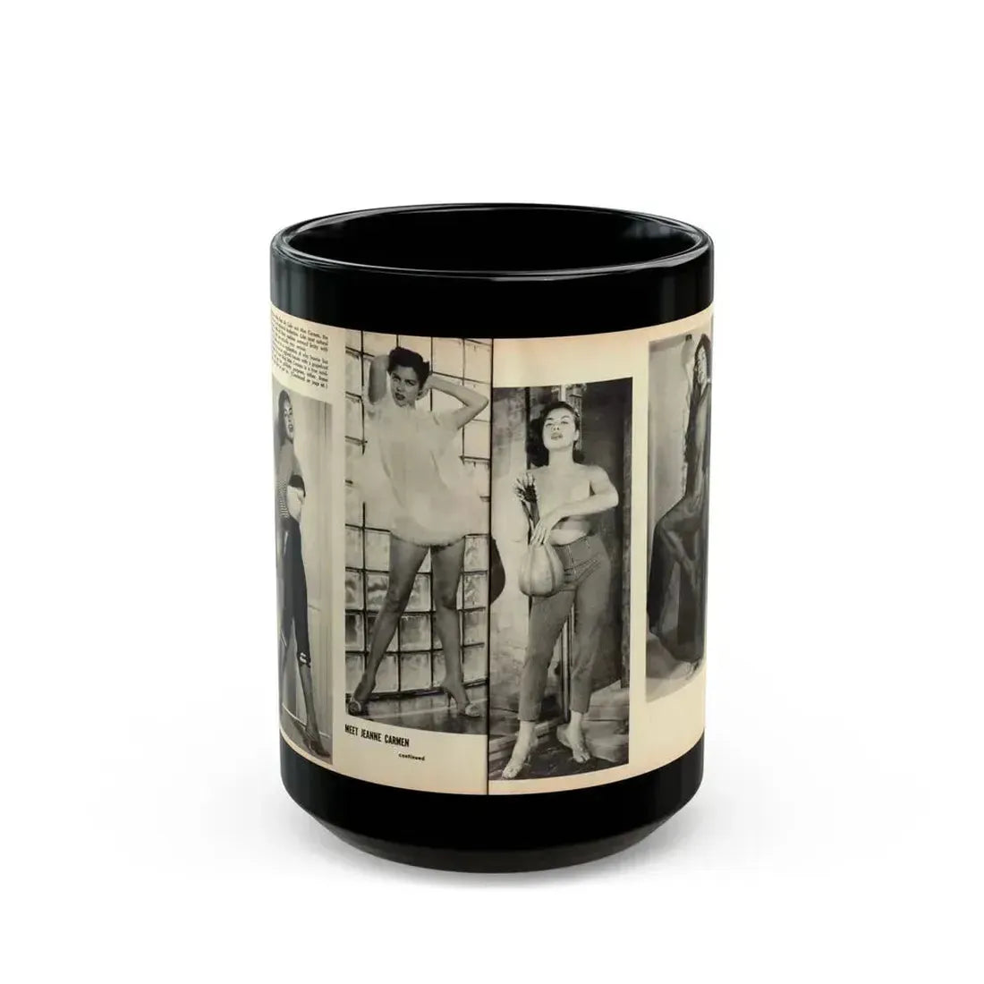 Jeanne Carmen #163 - Pages 20 & 21 Pages 3 & 4 of 4 with, 2 B&W Photos from Mr. Mag. Aug. '59 (Vintage Female Icon) Black Coffee Mug 15oz - Go Mug Yourself