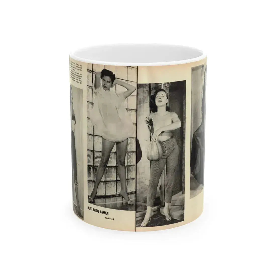 Jeanne Carmen #163 - Pages 20 & 21 Pages 3 & 4 of 4 with, 2 B&W Photos from Mr. Mag. Aug. '59 (Vintage Female Icon) White Coffee Mug 11oz - Go Mug Yourself