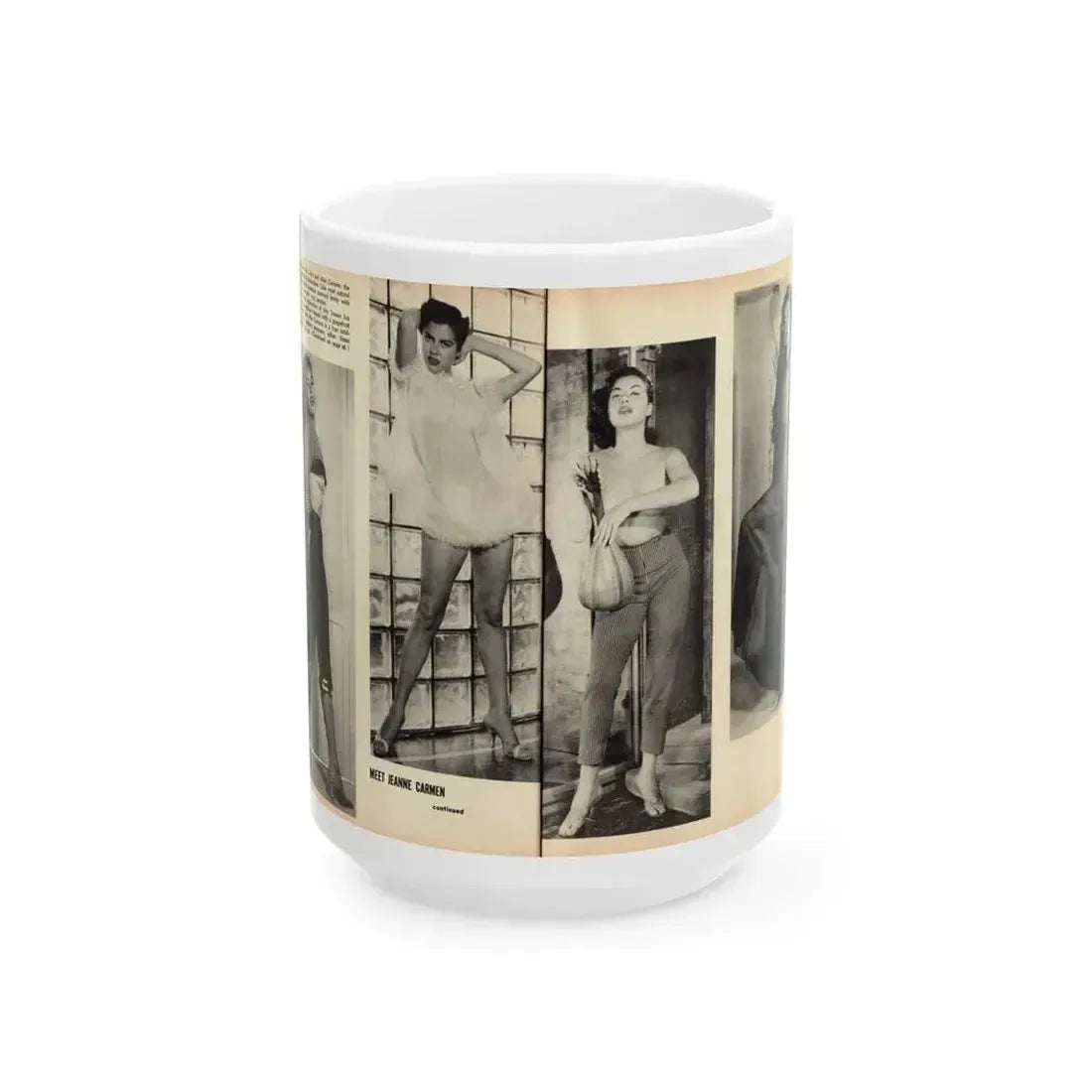 Jeanne Carmen #163 - Pages 20 & 21 Pages 3 & 4 of 4 with, 2 B&W Photos from Mr. Mag. Aug. '59 (Vintage Female Icon) White Coffee Mug 15oz - Go Mug Yourself