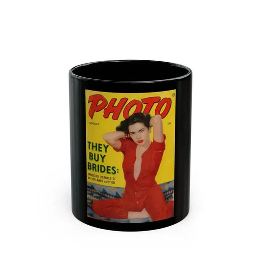 Jeanne Carmen #186 - Jeanne on Front Cover in Color & inside sperad on PHOTO Digest Mag. Aug. '54 (Vintage Female Icon) Black Coffee Mug 11oz - Go Mug Yourself