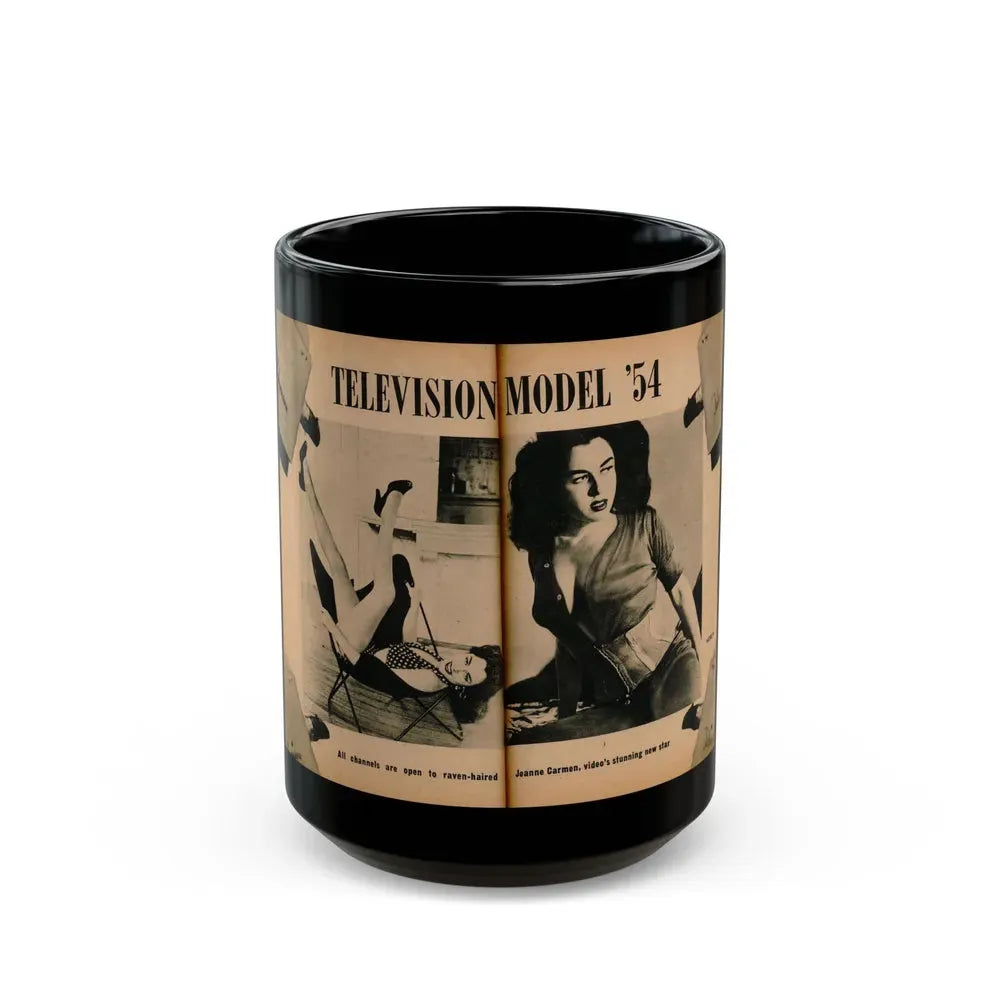 Jeanne Carmen #187 - Pages 68 & 69 Pages 1 & 2 of 7+2 B&W Photos & caption from PHOTO Digest Mag. Aug. '54 (Vintage Female Icon) Black Coffee Mug 15oz - Go Mug Yourself