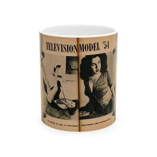 Jeanne Carmen #187 - Pages 68 & 69 Pages 1 & 2 of 7+2 B&W Photos & caption from PHOTO Digest Mag. Aug. '54 (Vintage Female Icon) White Coffee Mug 11oz - Go Mug Yourself