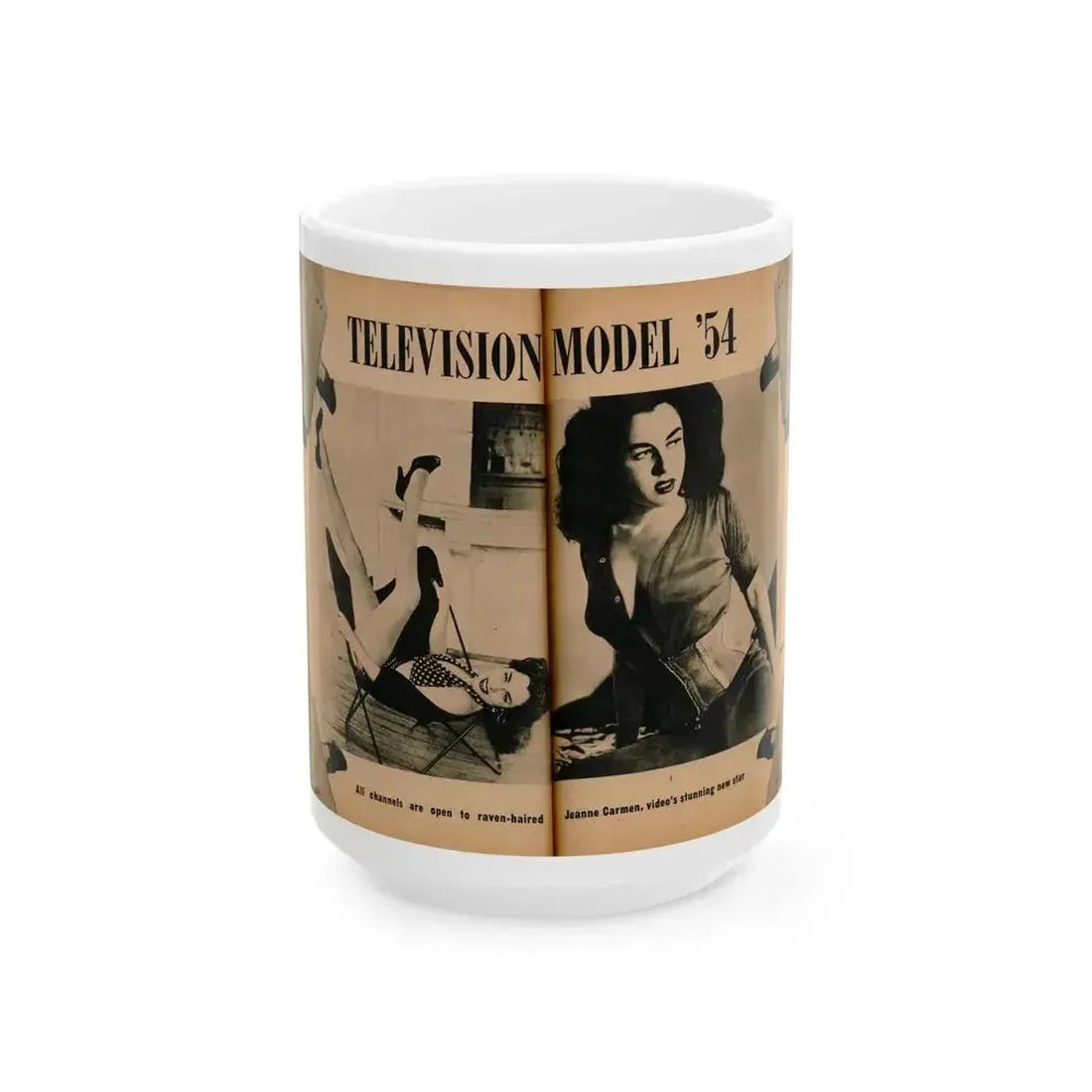Jeanne Carmen #187 - Pages 68 & 69 Pages 1 & 2 of 7+2 B&W Photos & caption from PHOTO Digest Mag. Aug. '54 (Vintage Female Icon) White Coffee Mug 15oz - Go Mug Yourself