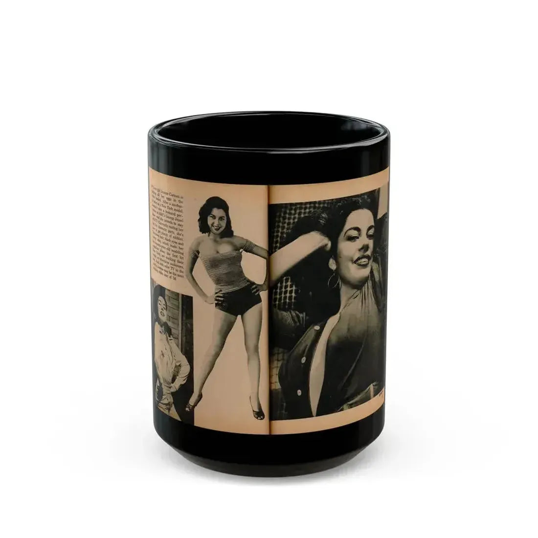 Jeanne Carmen #188 - Pages 70 & 71 Pages 3 & 4 of 7+3 B&W Photos & short article from PHOTO Digest Mag. Aug. '54 (Vintage Female Icon) Black Coffee Mug 15oz - Go Mug Yourself