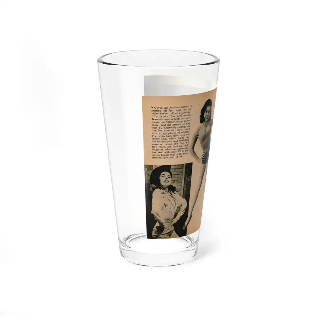 Jeanne Carmen #188 - Pages 70 & 71 Pages 3 & 4 of 7+3 B&W Photos & short article from PHOTO Digest Mag. Aug. '54 (Vintage Female Icon) Pint Glass 16oz - Go Mug Yourself