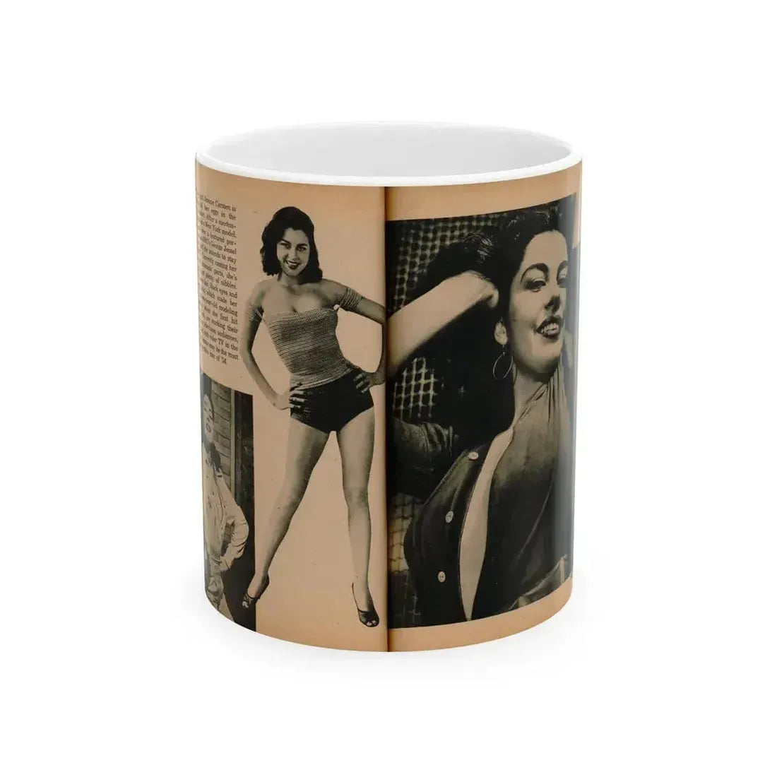Jeanne Carmen #188 - Pages 70 & 71 Pages 3 & 4 of 7+3 B&W Photos & short article from PHOTO Digest Mag. Aug. '54 (Vintage Female Icon) White Coffee Mug 11oz - Go Mug Yourself