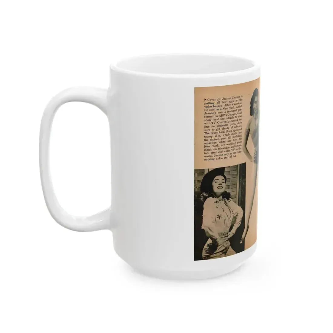 Jeanne Carmen #188 - Pages 70 & 71 Pages 3 & 4 of 7+3 B&W Photos & short article from PHOTO Digest Mag. Aug. '54 (Vintage Female Icon) White Coffee Mug - Go Mug Yourself