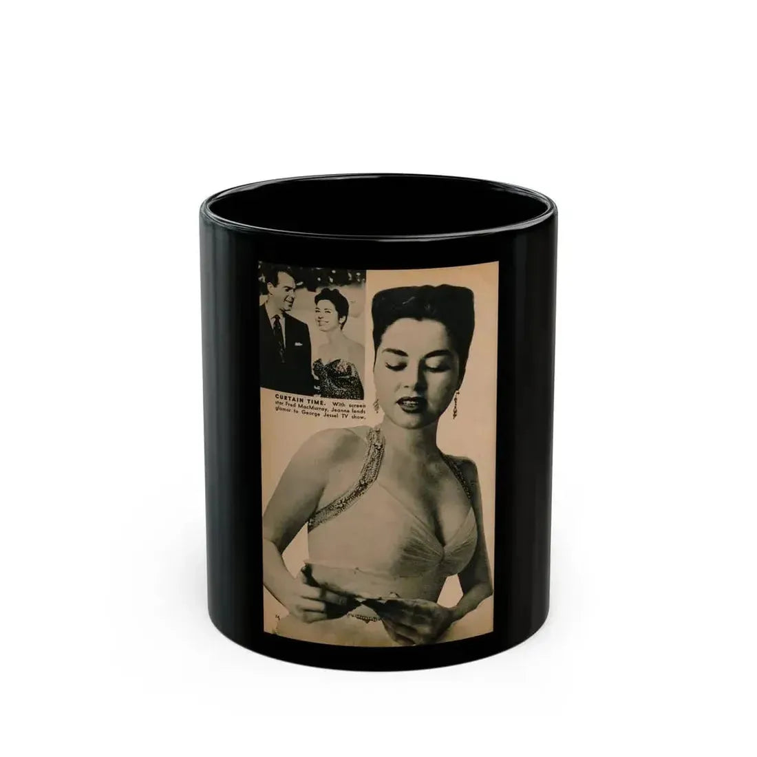 Jeanne Carmen #190 - Pages 74 Pages 6 & 7 of 7+2 B&W Photos & Caption from PHOTO Digest Mag. Aug. '54 (Vintage Female Icon) Black Coffee Mug 11oz - Go Mug Yourself