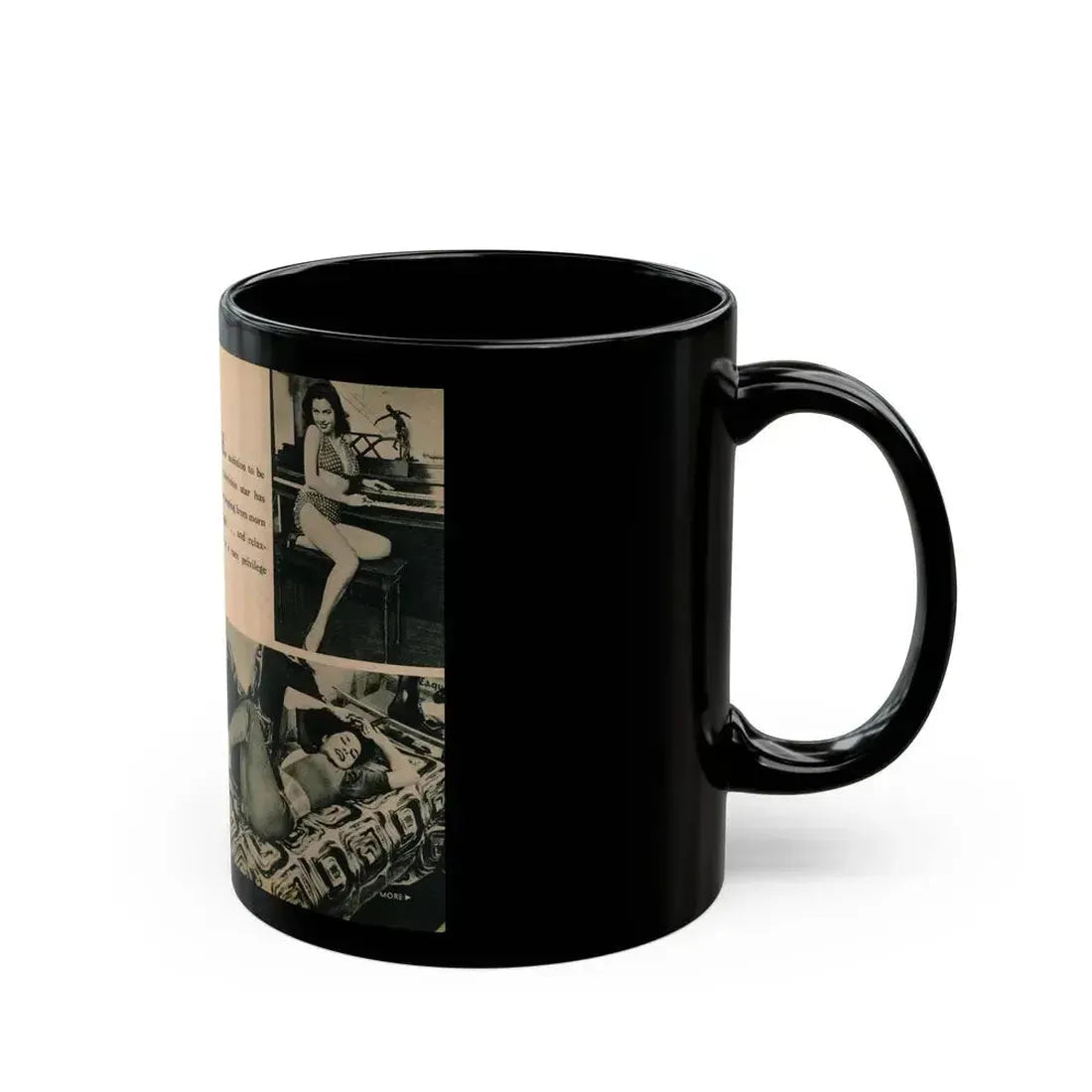 Jeanne Carmen #194 - Pages 80 & 81 Pages 1 & 2 of 4+3 B&W Photos & Caption from EYE Digest Mag. July '54 (Vintage Female Icon) Black Coffee Mug - Go Mug Yourself