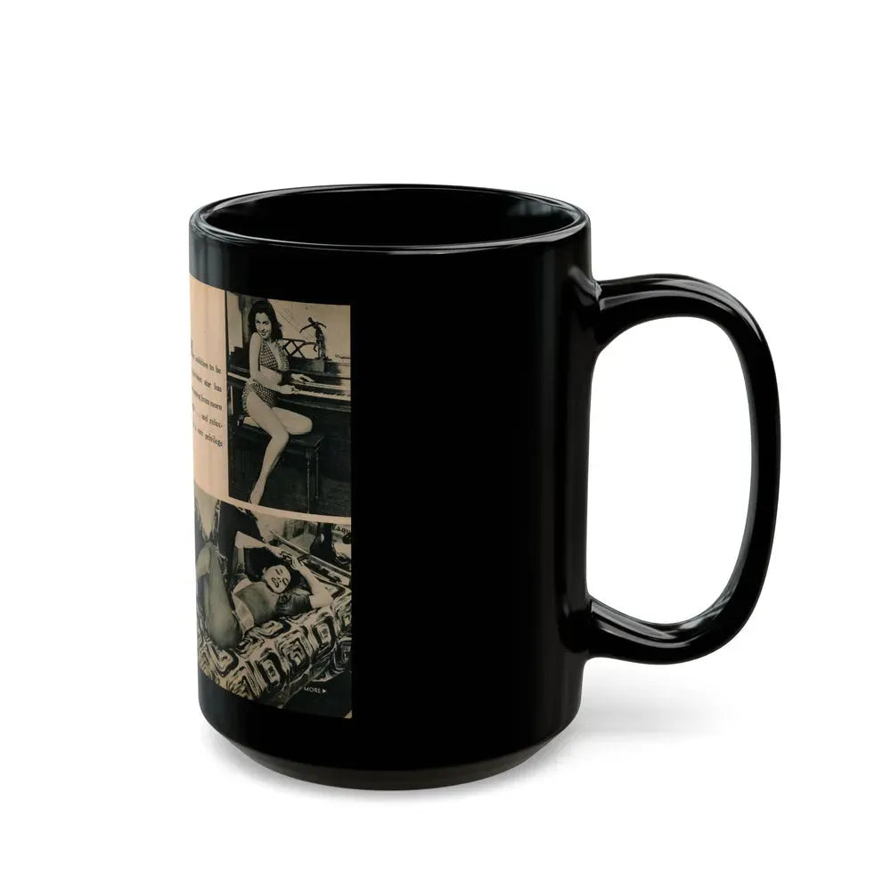 Jeanne Carmen #194 - Pages 80 & 81 Pages 1 & 2 of 4+3 B&W Photos & Caption from EYE Digest Mag. July '54 (Vintage Female Icon) Black Coffee Mug - Go Mug Yourself