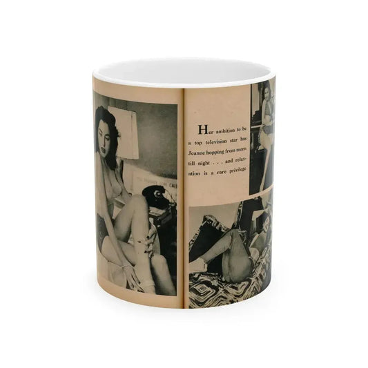 Jeanne Carmen #194 - Pages 80 & 81 Pages 1 & 2 of 4+3 B&W Photos & Caption from EYE Digest Mag. July '54 (Vintage Female Icon) White Coffee Mug 11oz - Go Mug Yourself