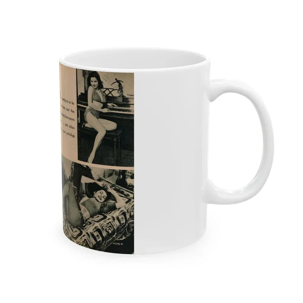 Jeanne Carmen #194 - Pages 80 & 81 Pages 1 & 2 of 4+3 B&W Photos & Caption from EYE Digest Mag. July '54 (Vintage Female Icon) White Coffee Mug - Go Mug Yourself