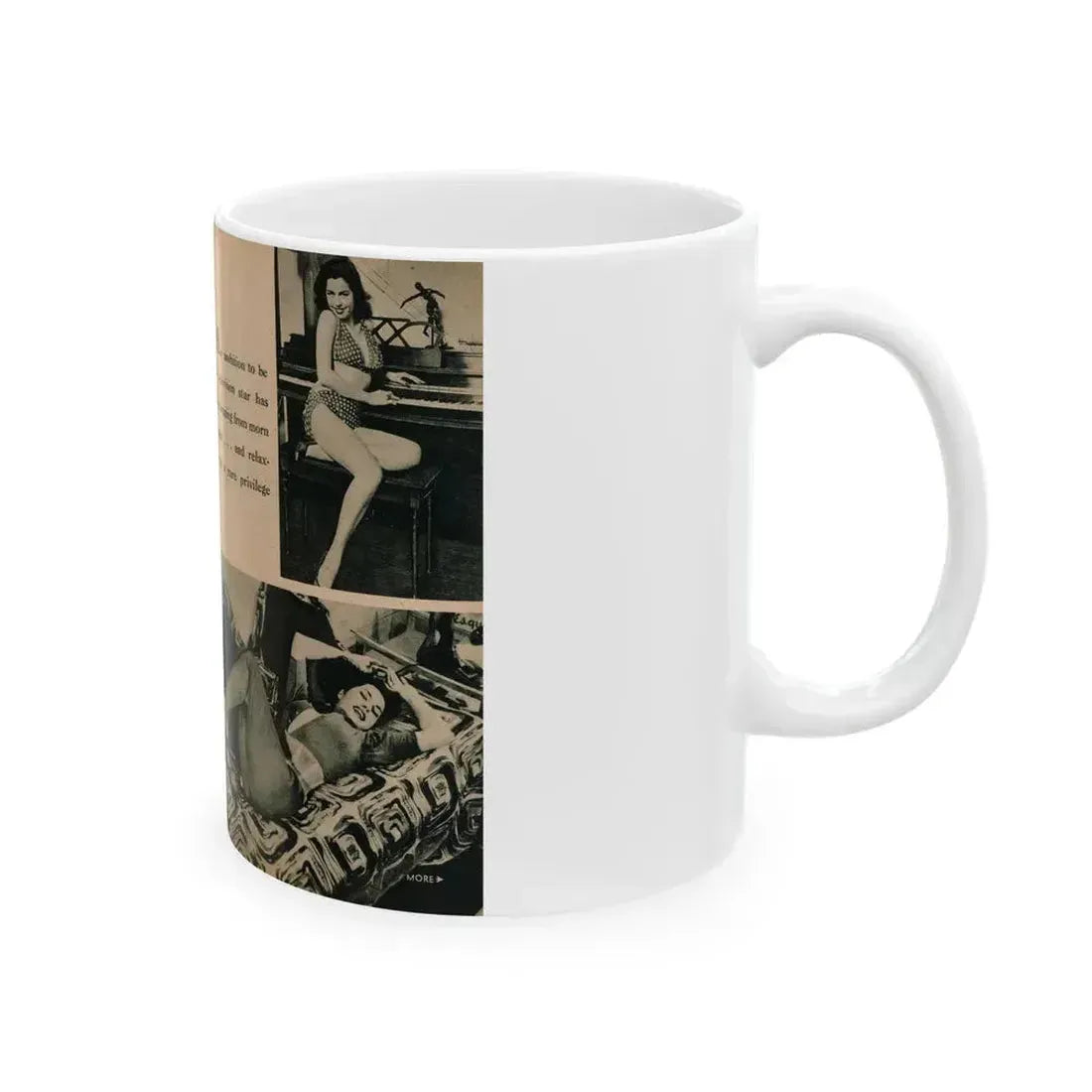 Jeanne Carmen #194 - Pages 80 & 81 Pages 1 & 2 of 4+3 B&W Photos & Caption from EYE Digest Mag. July '54 (Vintage Female Icon) White Coffee Mug - Go Mug Yourself