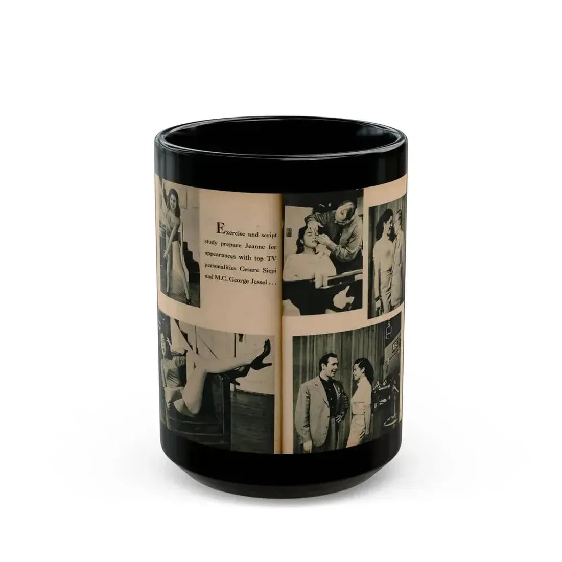 Jeanne Carmen #195 - Pages 82 & 83 Pages 3 & 4 of 4+5 B&W Photos & Caption from EYE Digest Mag. July '54 (Vintage Female Icon) Black Coffee Mug 15oz - Go Mug Yourself