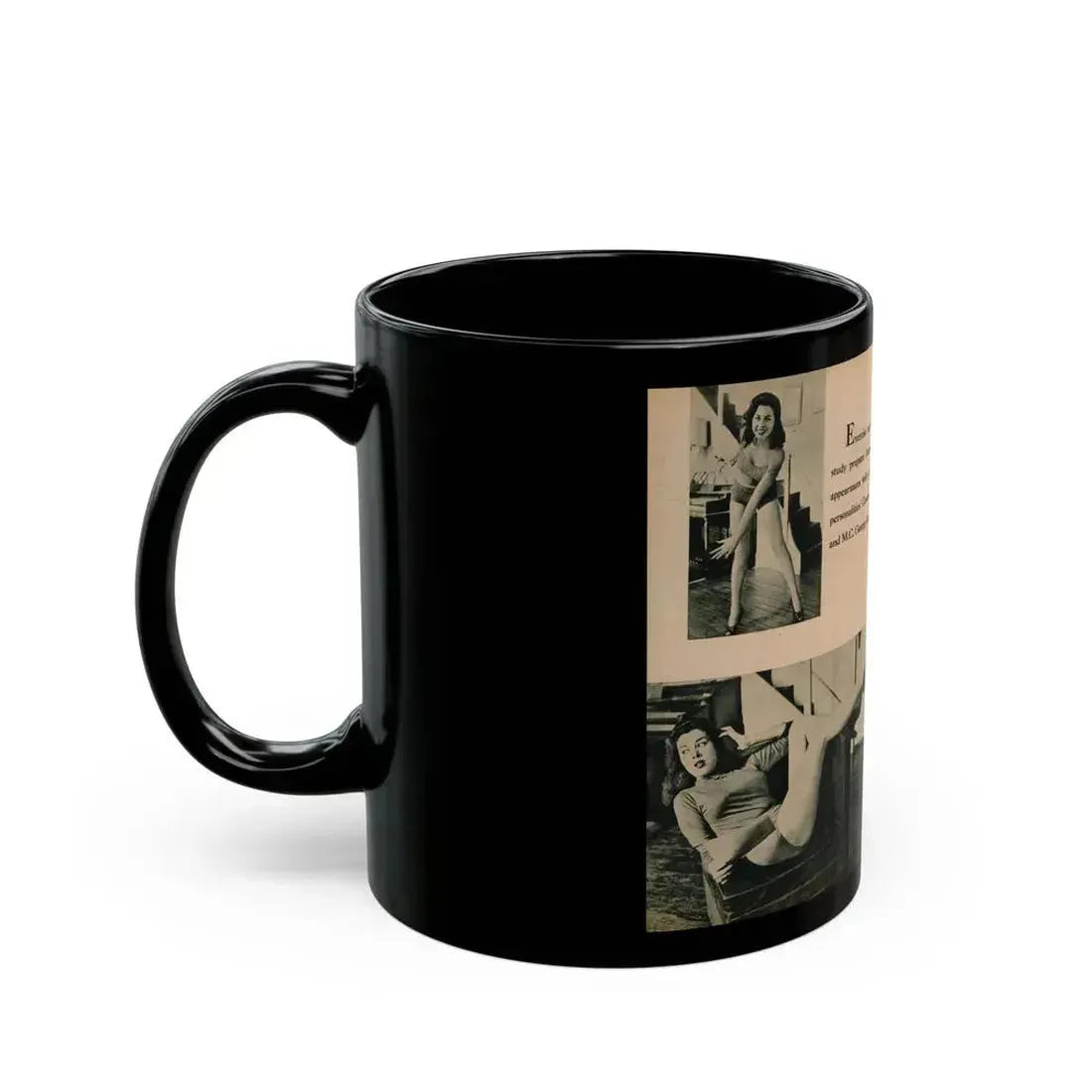 Jeanne Carmen #195 - Pages 82 & 83 Pages 3 & 4 of 4+5 B&W Photos & Caption from EYE Digest Mag. July '54 (Vintage Female Icon) Black Coffee Mug - Go Mug Yourself