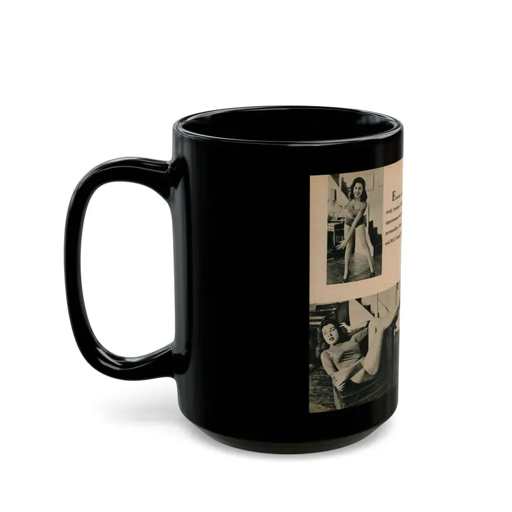 Jeanne Carmen #195 - Pages 82 & 83 Pages 3 & 4 of 4+5 B&W Photos & Caption from EYE Digest Mag. July '54 (Vintage Female Icon) Black Coffee Mug - Go Mug Yourself