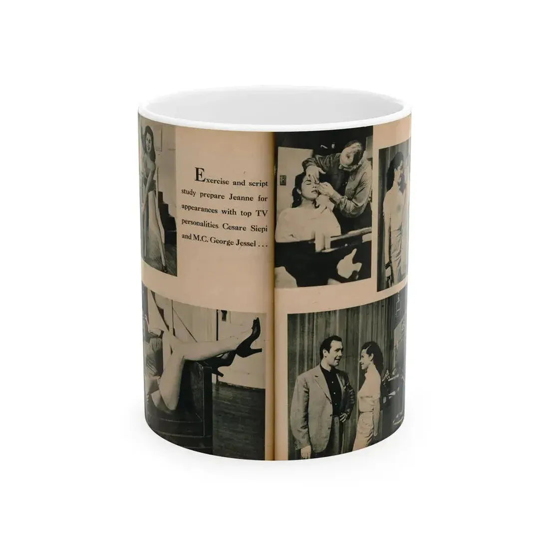 Jeanne Carmen #195 - Pages 82 & 83 Pages 3 & 4 of 4+5 B&W Photos & Caption from EYE Digest Mag. July '54 (Vintage Female Icon) White Coffee Mug 11oz - Go Mug Yourself