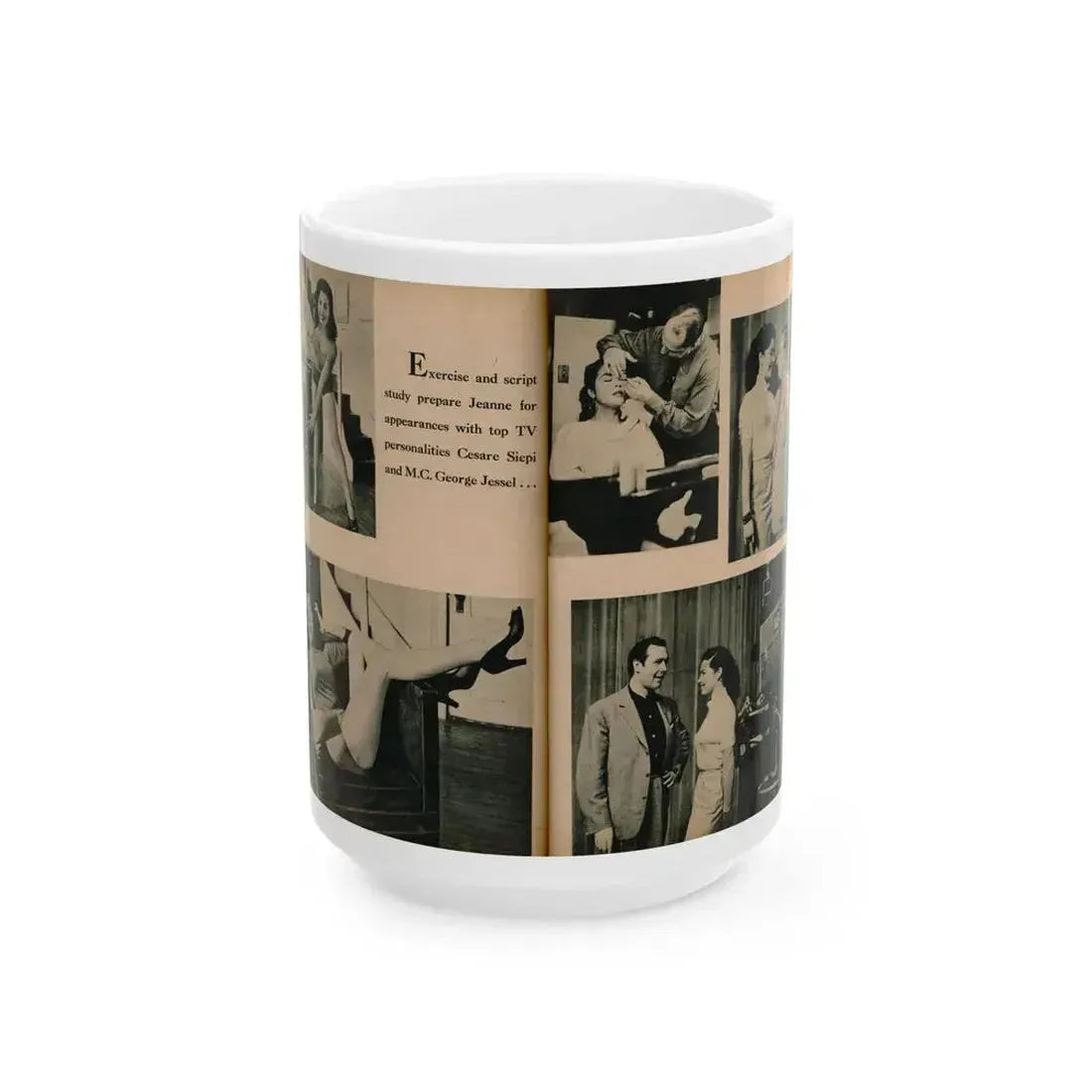 Jeanne Carmen #195 - Pages 82 & 83 Pages 3 & 4 of 4+5 B&W Photos & Caption from EYE Digest Mag. July '54 (Vintage Female Icon) White Coffee Mug 15oz - Go Mug Yourself