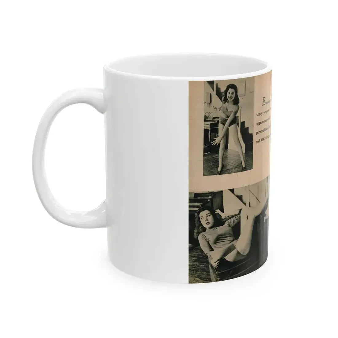Jeanne Carmen #195 - Pages 82 & 83 Pages 3 & 4 of 4+5 B&W Photos & Caption from EYE Digest Mag. July '54 (Vintage Female Icon) White Coffee Mug - Go Mug Yourself