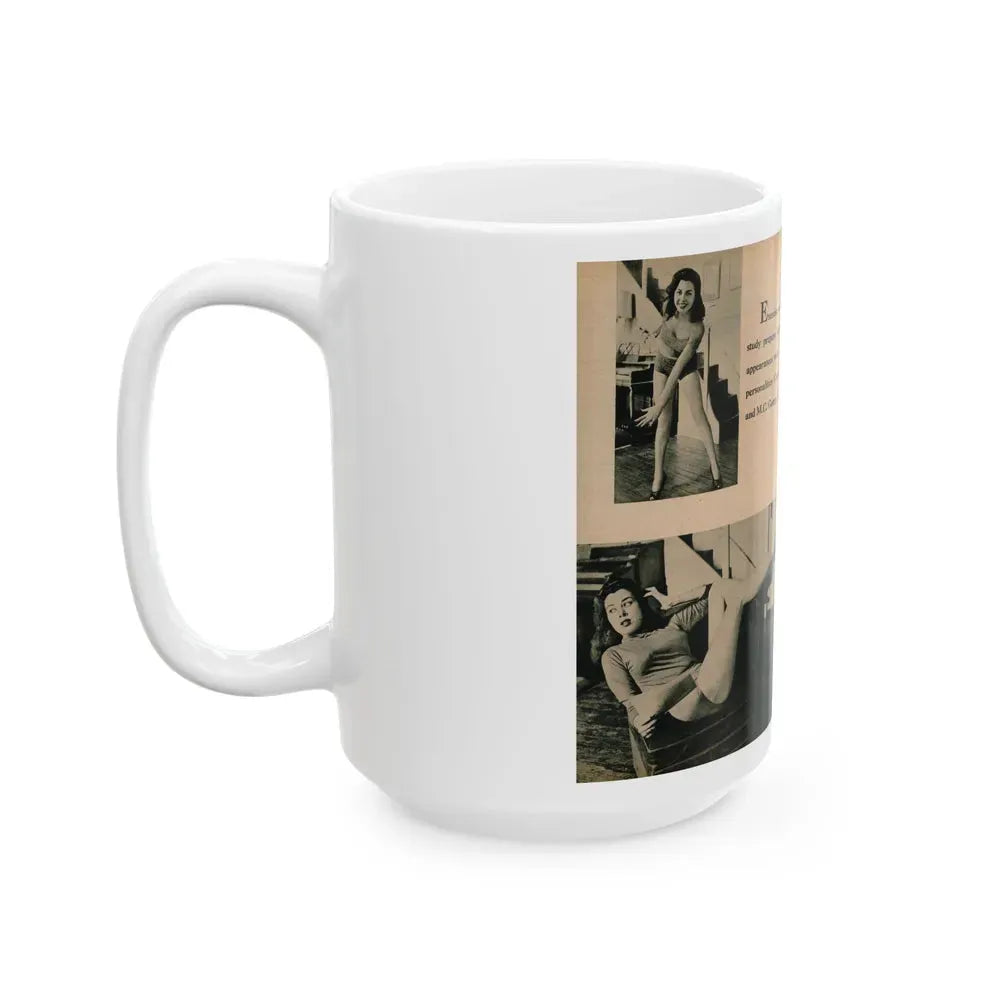 Jeanne Carmen #195 - Pages 82 & 83 Pages 3 & 4 of 4+5 B&W Photos & Caption from EYE Digest Mag. July '54 (Vintage Female Icon) White Coffee Mug - Go Mug Yourself