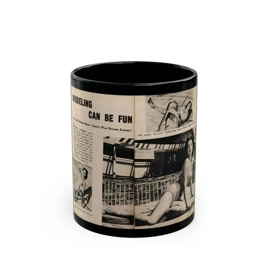 Jeanne Carmen #196 - Pages 84 & 85 Pages 1 & 2 of 2+3 B&W Photos, Caption & Article from Photo-rama Digest July '58 (Vintage Female Icon) Black Coffee Mug 11oz - Go Mug Yourself