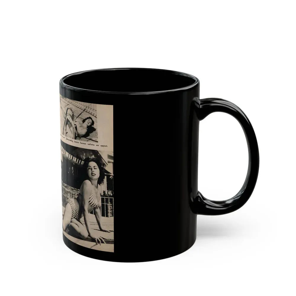 Jeanne Carmen #196 - Pages 84 & 85 Pages 1 & 2 of 2+3 B&W Photos, Caption & Article from Photo-rama Digest July '58 (Vintage Female Icon) Black Coffee Mug - Go Mug Yourself