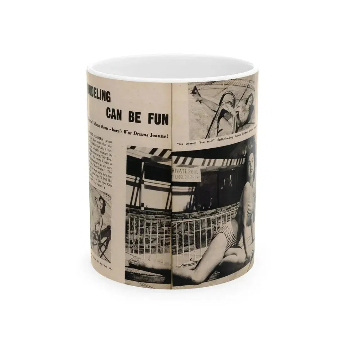 Jeanne Carmen #196 - Pages 84 & 85 Pages 1 & 2 of 2+3 B&W Photos, Caption & Article from Photo-rama Digest July '58 (Vintage Female Icon) White Coffee Mug 11oz - Go Mug Yourself