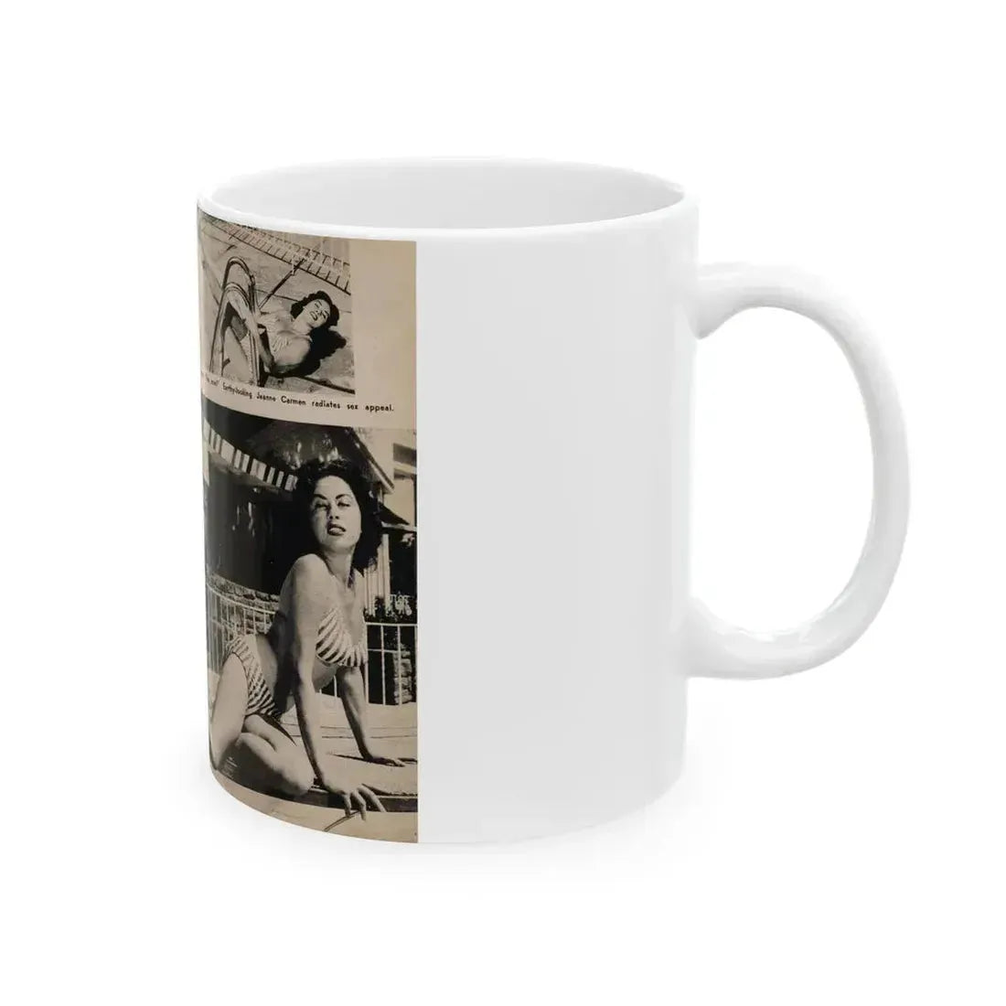 Jeanne Carmen #196 - Pages 84 & 85 Pages 1 & 2 of 2+3 B&W Photos, Caption & Article from Photo-rama Digest July '58 (Vintage Female Icon) White Coffee Mug - Go Mug Yourself