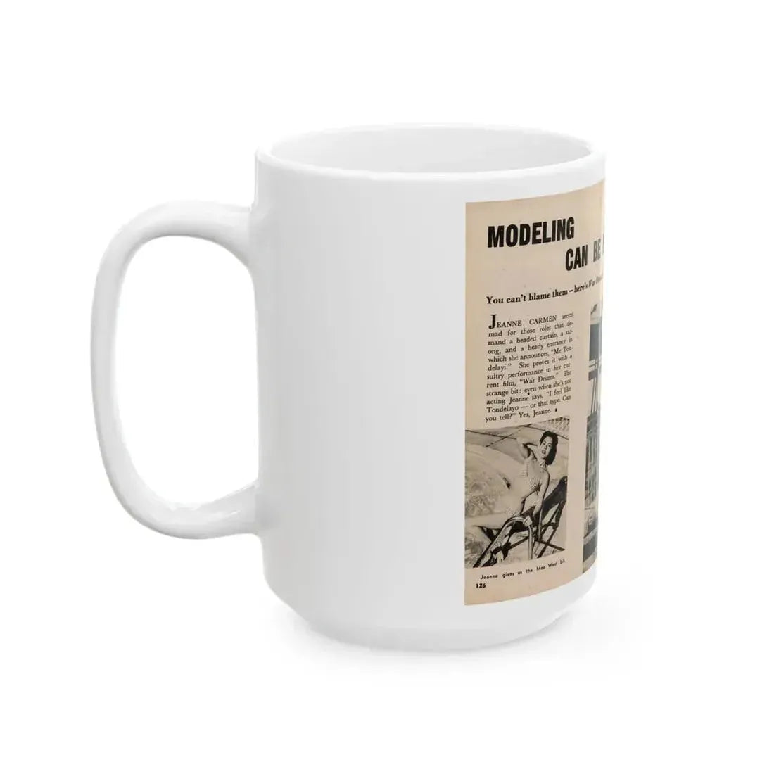 Jeanne Carmen #196 - Pages 84 & 85 Pages 1 & 2 of 2+3 B&W Photos, Caption & Article from Photo-rama Digest July '58 (Vintage Female Icon) White Coffee Mug - Go Mug Yourself