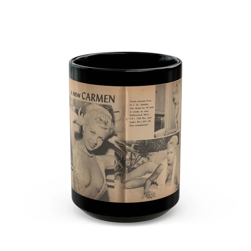 Jeanne Carmen #197 - Pages 1 & 2 of 4 with, 2 B&W Photos & Caption from Bold Pocket Mag. April '59 (Vintage Female Icon) Black Coffee Mug 15oz - Go Mug Yourself