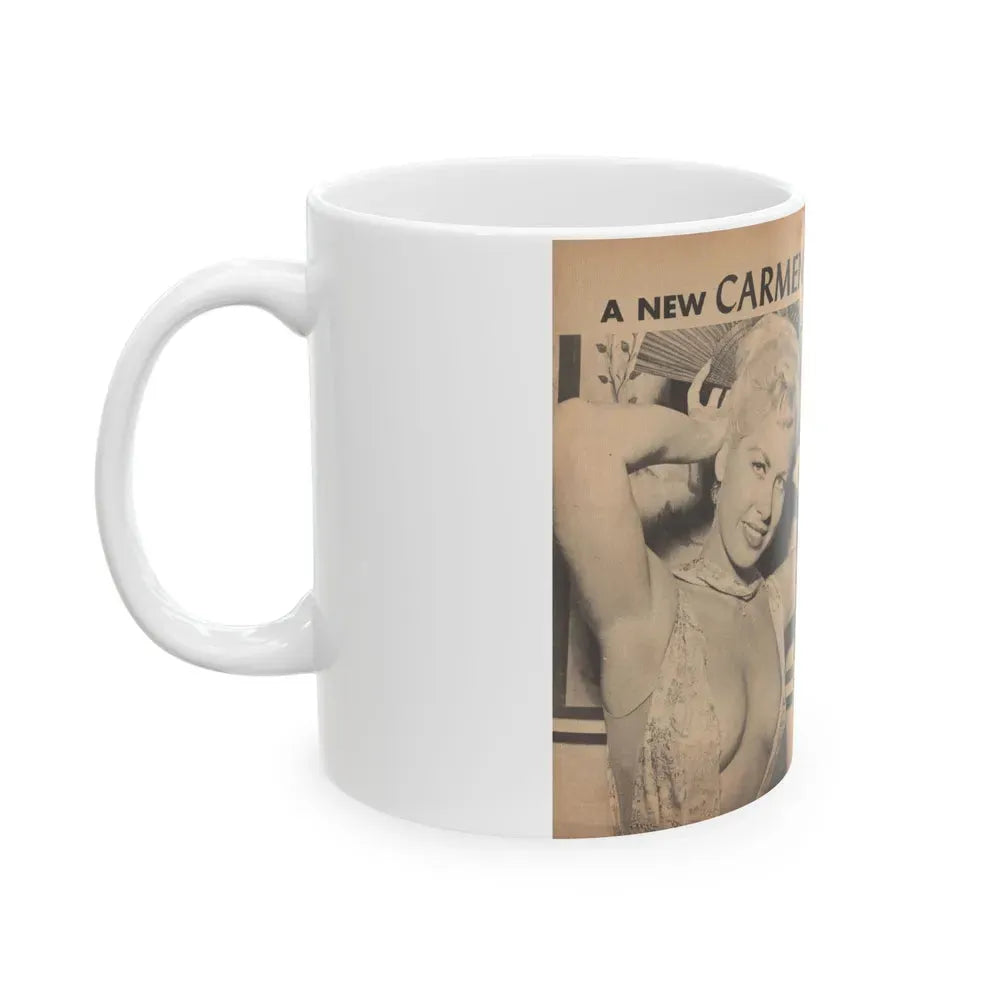 Jeanne Carmen #197 - Pages 1 & 2 of 4 with, 2 B&W Photos & Caption from Bold Pocket Mag. April '59 (Vintage Female Icon) White Coffee Mug - Go Mug Yourself
