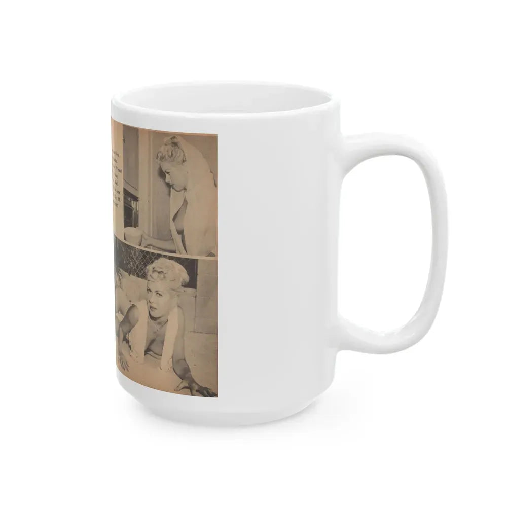 Jeanne Carmen #197 - Pages 1 & 2 of 4 with, 2 B&W Photos & Caption from Bold Pocket Mag. April '59 (Vintage Female Icon) White Coffee Mug - Go Mug Yourself