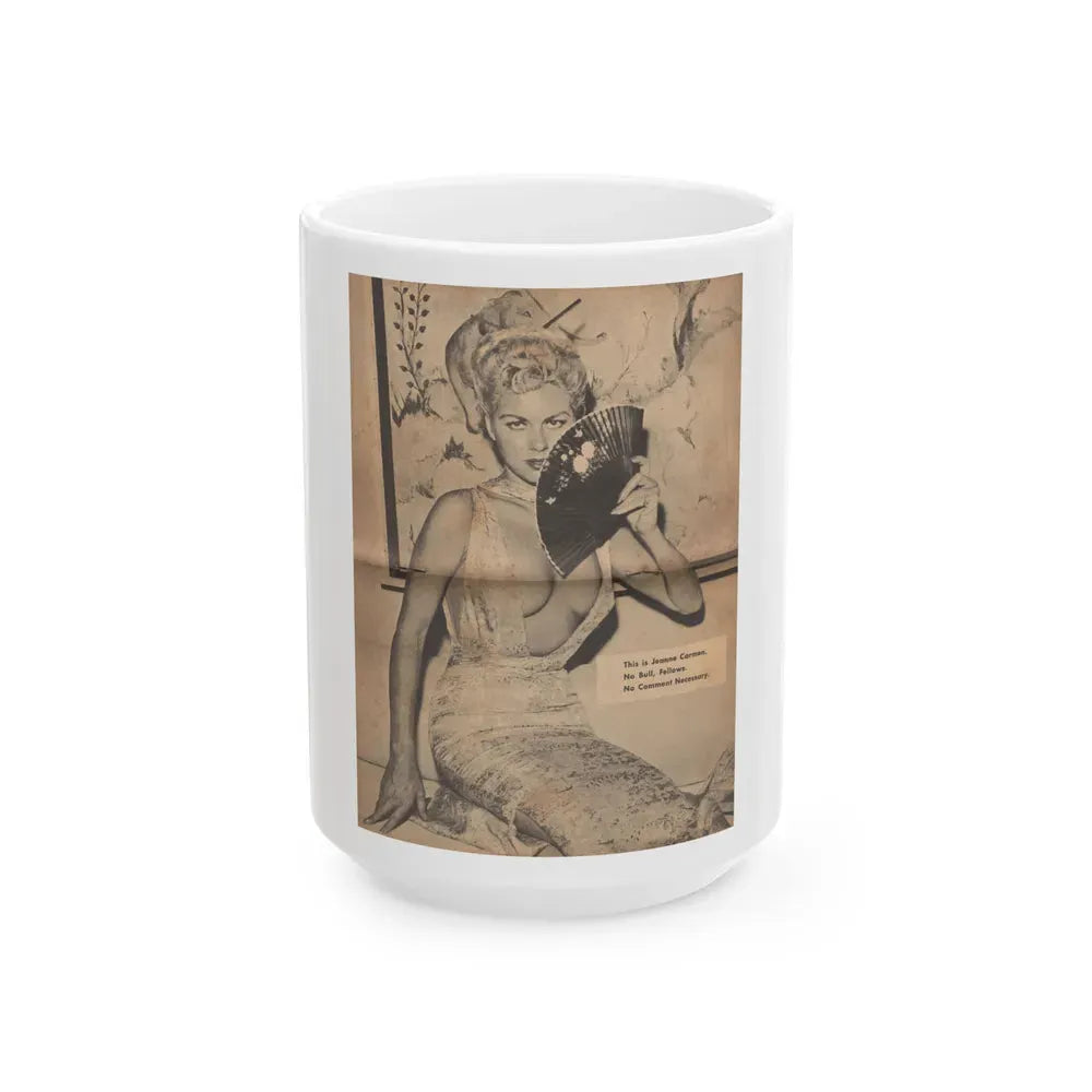 Jeanne Carmen #198 - Pages 3 & 4 of 4 with, 1 B&W Centerfold Photo & Caption from Bold Pocket Mag. April '59 (Vintage Female Icon) White Coffee Mug 15oz - Go Mug Yourself