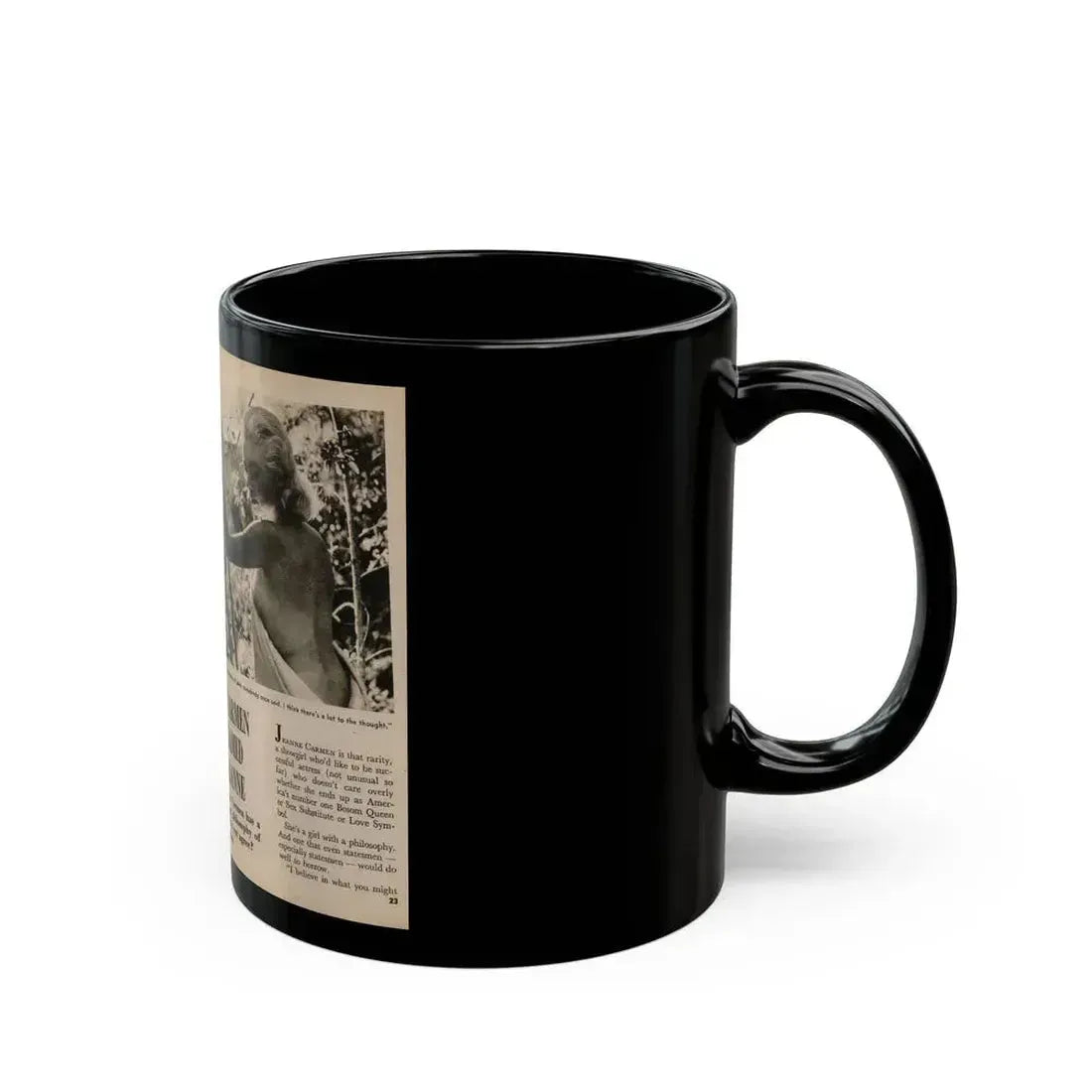 Jeanne Carmen #199 - Pages 22 & 23 Pages 1 & 2 of 8+2 B&W Photos, Captions & Short Article from Foto-rama Digest Mag. Sept. '58 (Vintage Female Icon) Black Coffee Mug - Go Mug Yourself