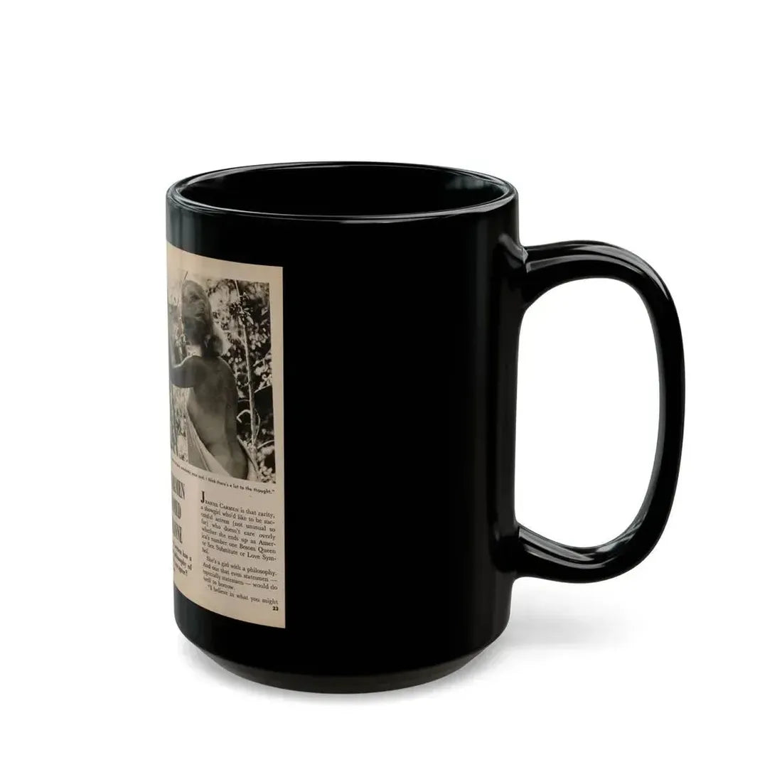 Jeanne Carmen #199 - Pages 22 & 23 Pages 1 & 2 of 8+2 B&W Photos, Captions & Short Article from Foto-rama Digest Mag. Sept. '58 (Vintage Female Icon) Black Coffee Mug - Go Mug Yourself