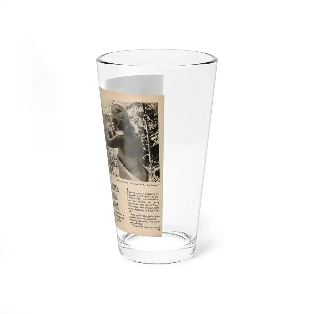 Jeanne Carmen #199 - Pages 22 & 23 Pages 1 & 2 of 8+2 B&W Photos, Captions & Short Article from Foto-rama Digest Mag. Sept. '58 (Vintage Female Icon) Pint Glass 16oz - Go Mug Yourself