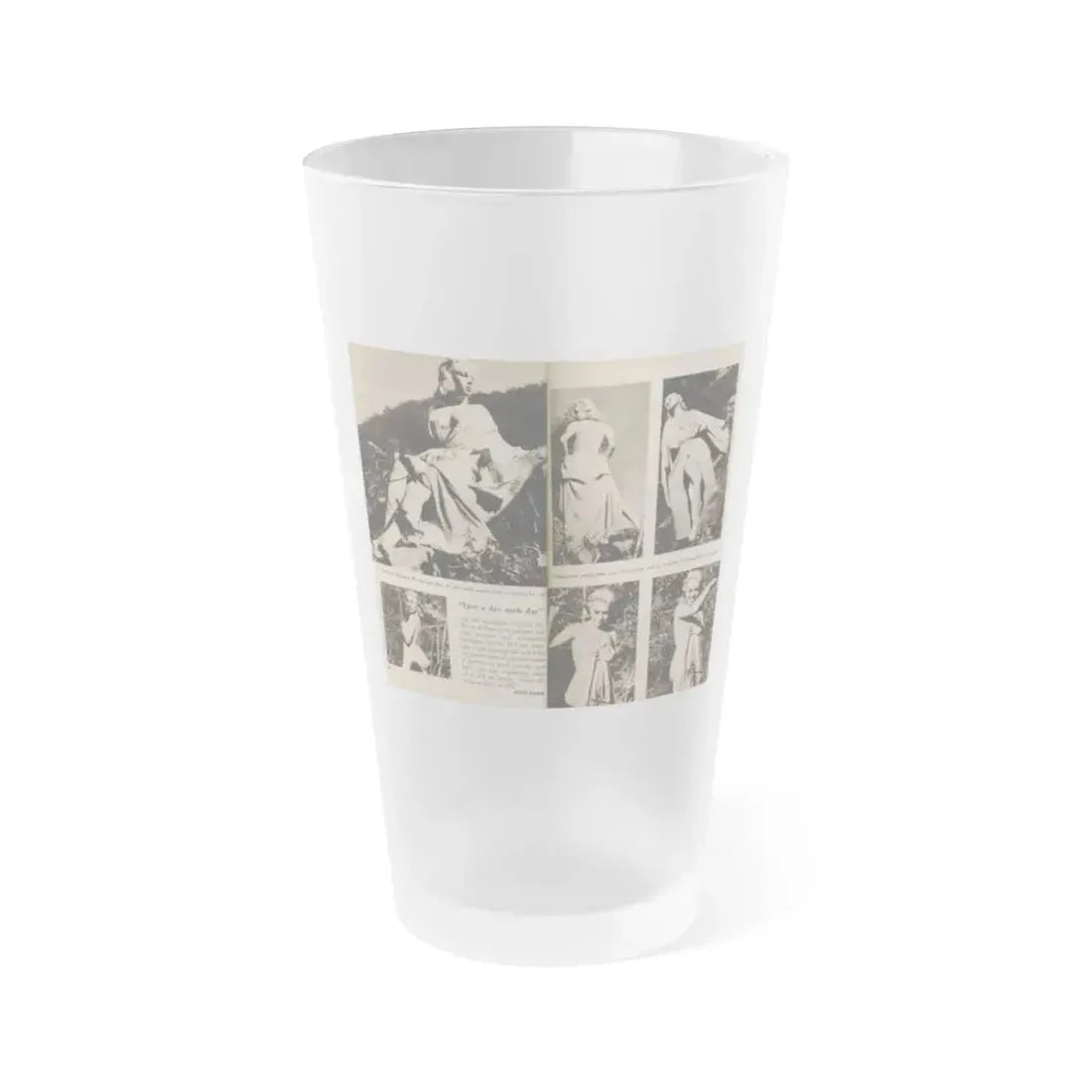 Jeanne Carmen #200 - Pages 24 & 25 Pages 3 & 4 of 8+6 B&W Photos, Captions & Short Article from Foto-rama Digest Mag. Sept. '58 (Vintage Female Icon) Frosted Pint Glass 16oz 16oz Frosted - Go Mug Yourself