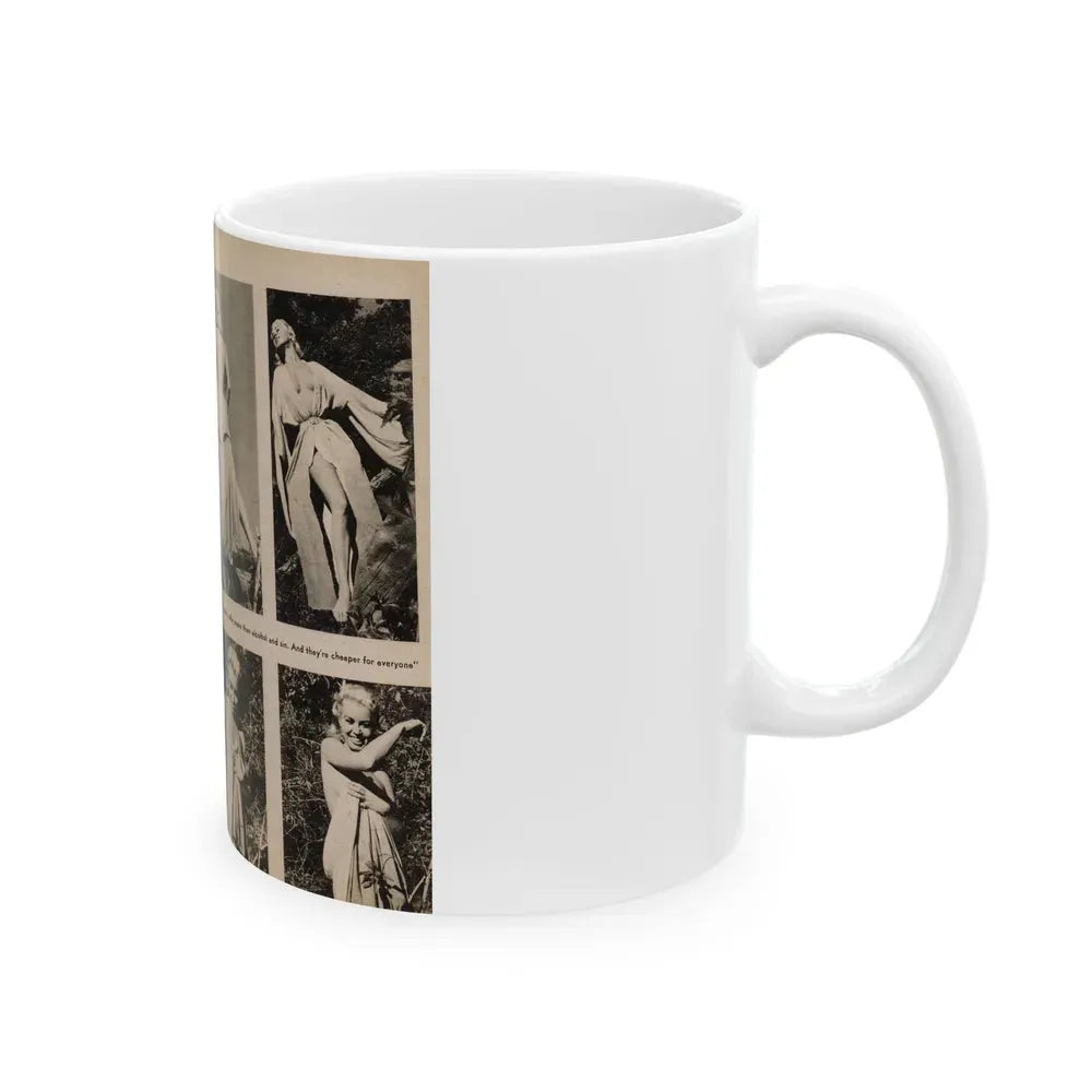 Jeanne Carmen #200 - Pages 24 & 25 Pages 3 & 4 of 8+6 B&W Photos, Captions & Short Article from Foto-rama Digest Mag. Sept. '58 (Vintage Female Icon) White Coffee Mug - Go Mug Yourself