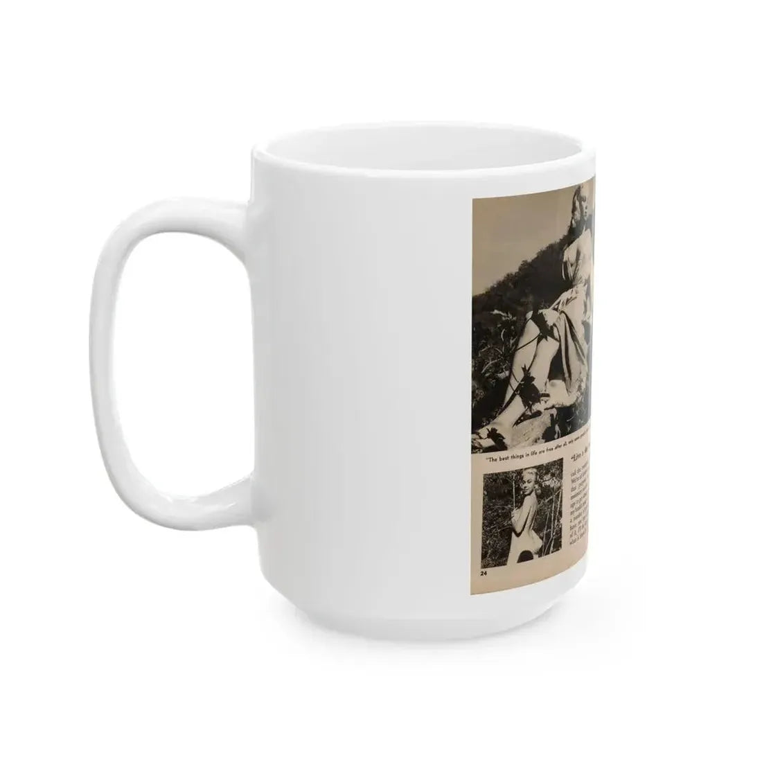 Jeanne Carmen #200 - Pages 24 & 25 Pages 3 & 4 of 8+6 B&W Photos, Captions & Short Article from Foto-rama Digest Mag. Sept. '58 (Vintage Female Icon) White Coffee Mug - Go Mug Yourself