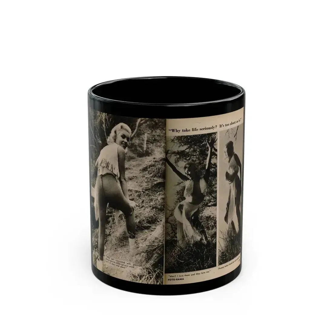 Jeanne Carmen #201 - Pages 26 & 27 Pages 5 & 6 of 8+3 B&W Photos & Captions from Foto-rama Digest Mag. Sept. '58 (Vintage Female Icon) Black Coffee Mug 11oz - Go Mug Yourself