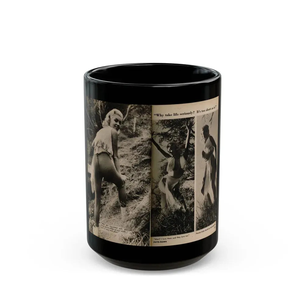 Jeanne Carmen #201 - Pages 26 & 27 Pages 5 & 6 of 8+3 B&W Photos & Captions from Foto-rama Digest Mag. Sept. '58 (Vintage Female Icon) Black Coffee Mug 15oz - Go Mug Yourself