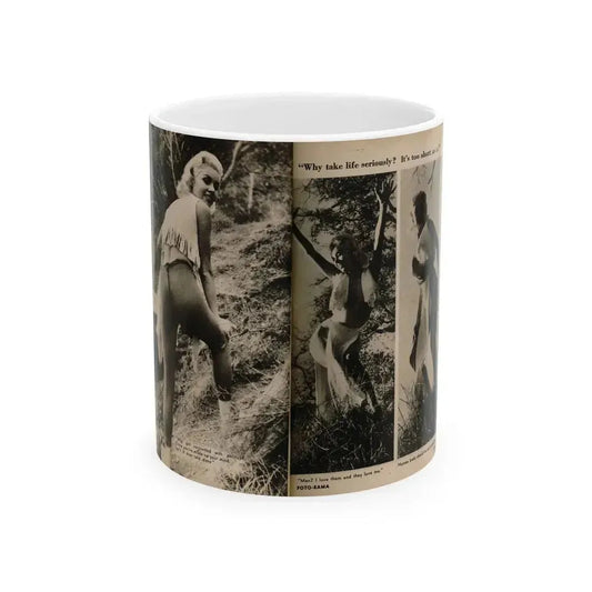 Jeanne Carmen #201 - Pages 26 & 27 Pages 5 & 6 of 8+3 B&W Photos & Captions from Foto-rama Digest Mag. Sept. '58 (Vintage Female Icon) White Coffee Mug 11oz - Go Mug Yourself