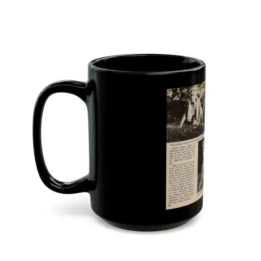 Jeanne Carmen #202 - Pages 28 & 29 Pages 7 & 8 of 8+3 B&W Photos, Captions & Short Article End from Foto-rama Digest Mag. Sept. '58 (Vintage Female Icon) Black Coffee Mug - Go Mug Yourself