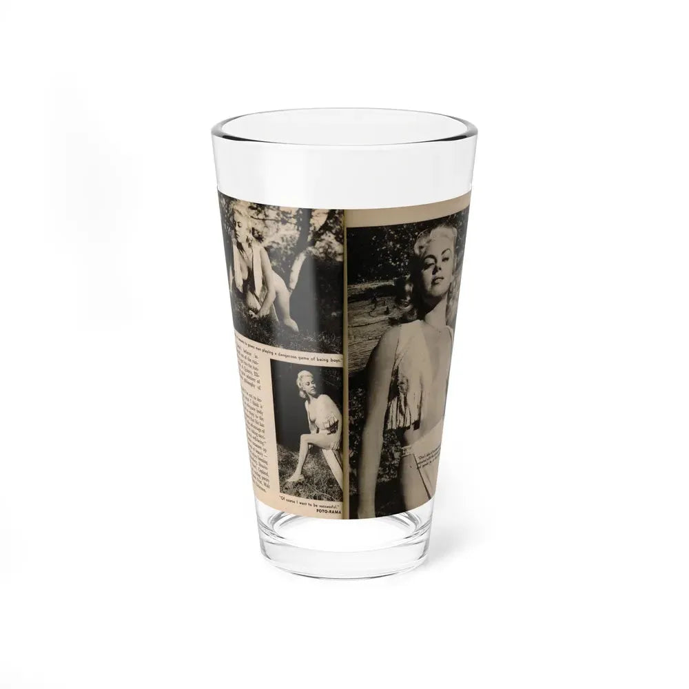 Jeanne Carmen #202 - Pages 28 & 29 Pages 7 & 8 of 8+3 B&W Photos, Captions & Short Article End from Foto-rama Digest Mag. Sept. '58 (Vintage Female Icon) Pint Glass 16oz 16oz - Go Mug Yourself
