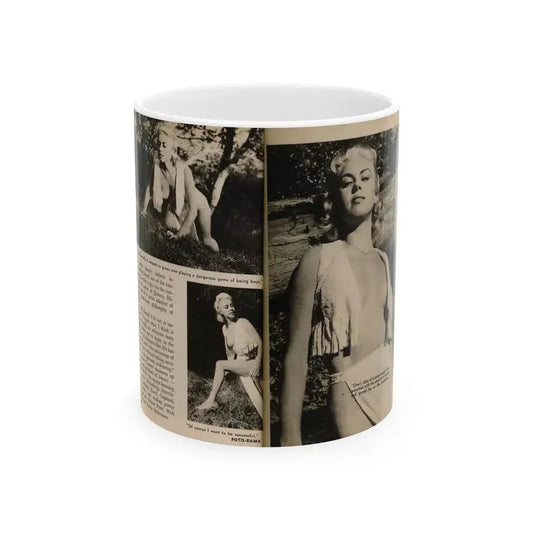 Jeanne Carmen #202 - Pages 28 & 29 Pages 7 & 8 of 8+3 B&W Photos, Captions & Short Article End from Foto-rama Digest Mag. Sept. '58 (Vintage Female Icon) White Coffee Mug 11oz - Go Mug Yourself