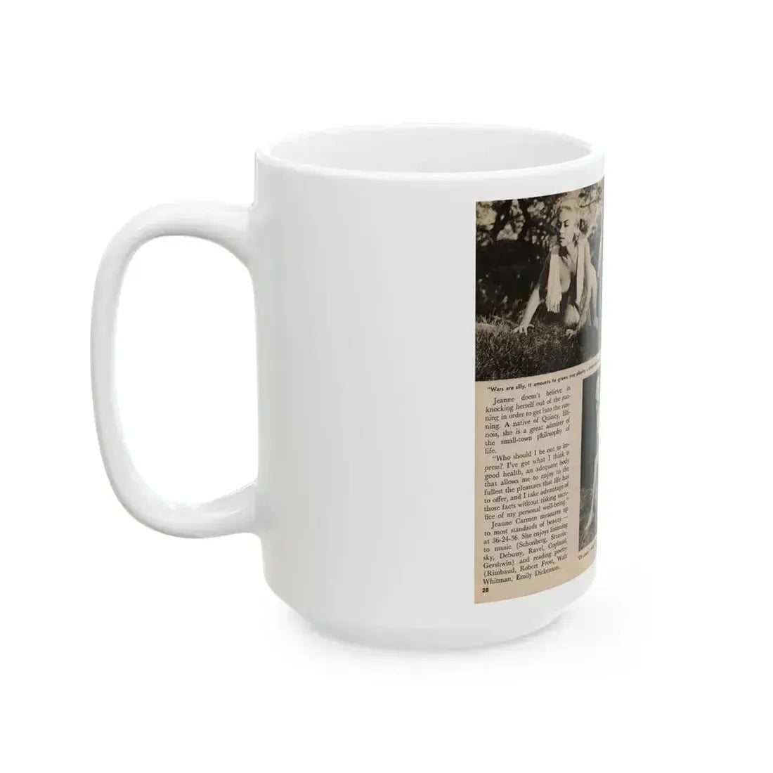 Jeanne Carmen #202 - Pages 28 & 29 Pages 7 & 8 of 8+3 B&W Photos, Captions & Short Article End from Foto-rama Digest Mag. Sept. '58 (Vintage Female Icon) White Coffee Mug - Go Mug Yourself