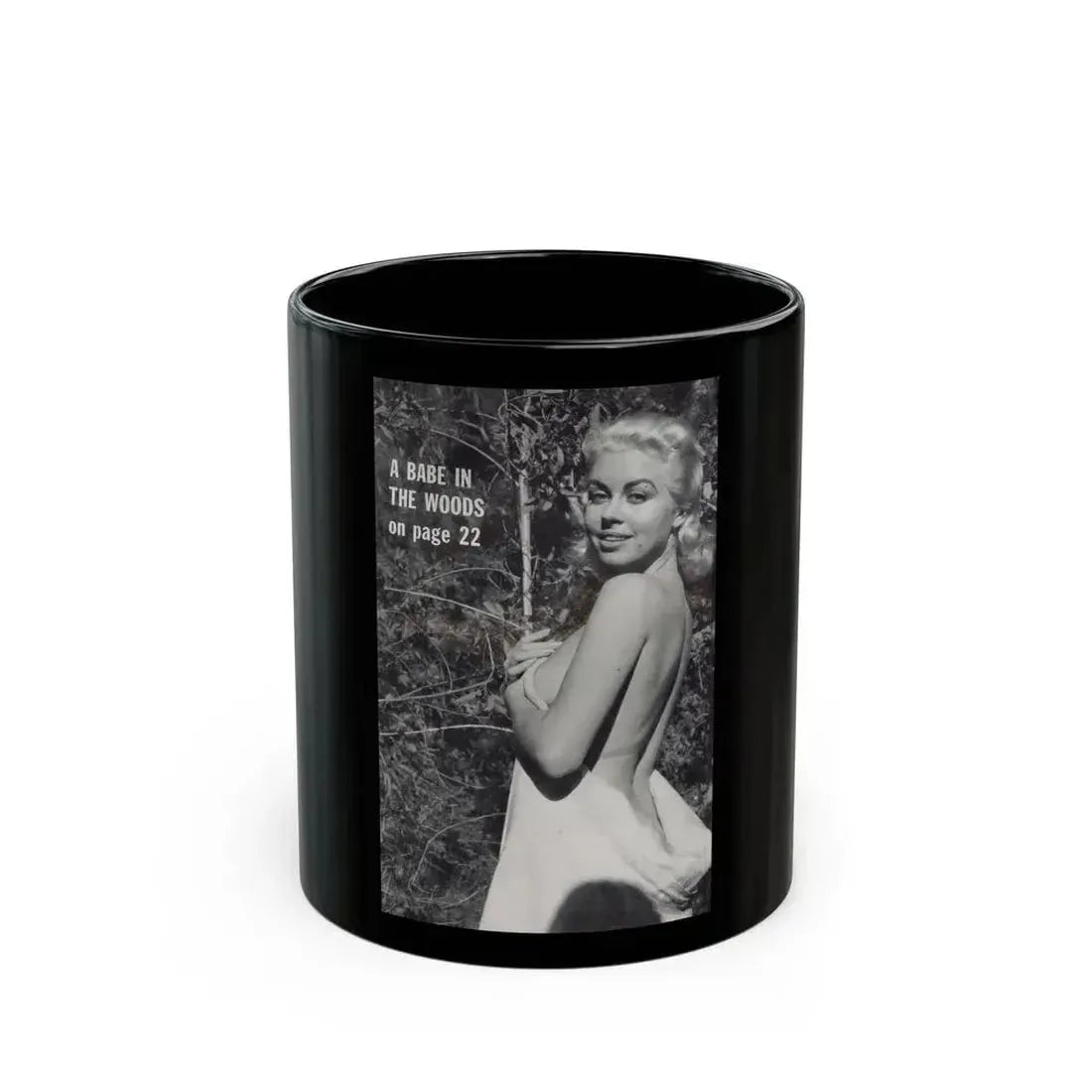 Jeanne Carmen #203 - Reverse Side of Back Cover with, 1 B&W Photo & Caption from Foto-rama Digest Mag. Sept. '58 (Vintage Female Icon) Black Coffee Mug 11oz - Go Mug Yourself